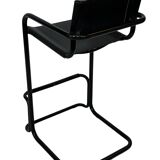 Vintage Black Leather & black frame Italian Modern Barstool