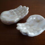 Pair of empty iridescent hand pockets in vintage ceramic 1960