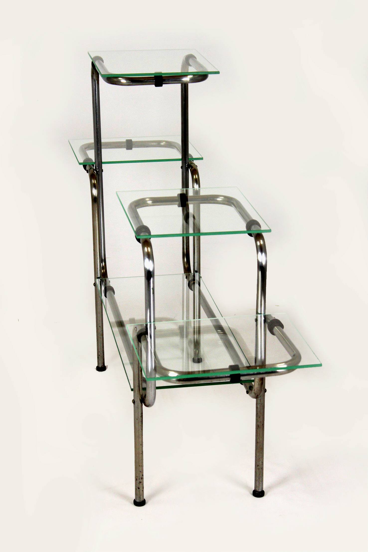 Large Bauhaus Functionalist Plant Stand in Chromed Steel and Glass, Former
