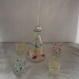 Carafe and 4 glasses with design and vintage patterns 1950/60