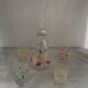 Carafe and 4 glasses with design and vintage patterns 1950/60