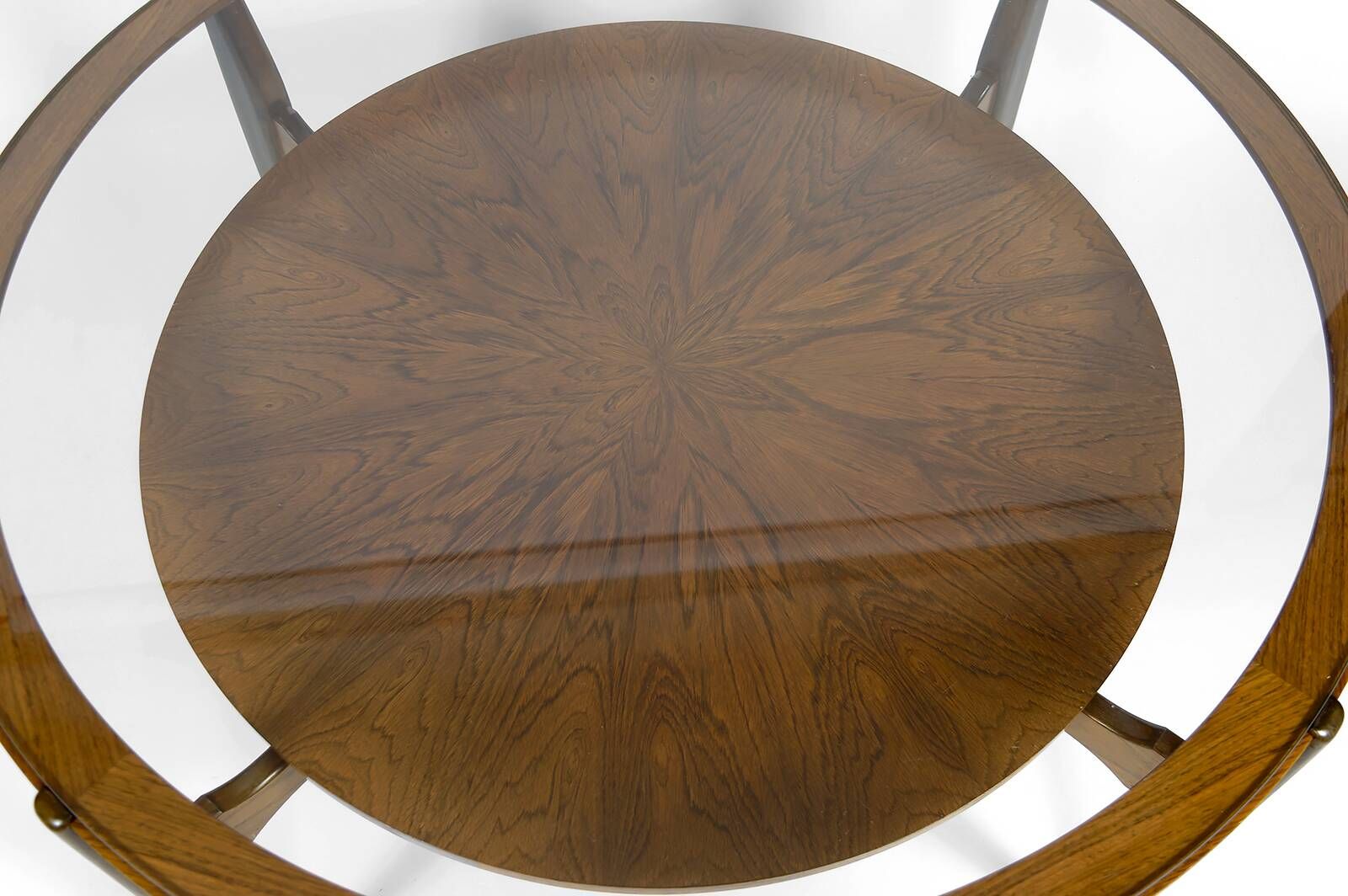 Important modern Scandinavian style coffee table, walnut / glass – c. 1960