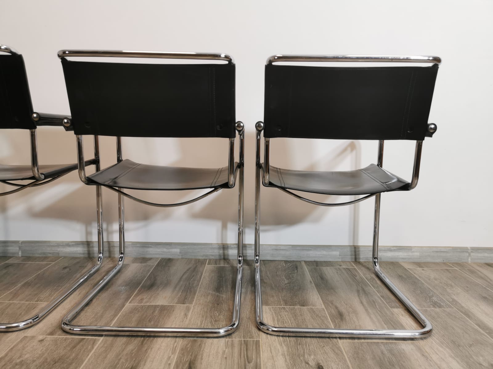 Mid-century chromed leather chairs