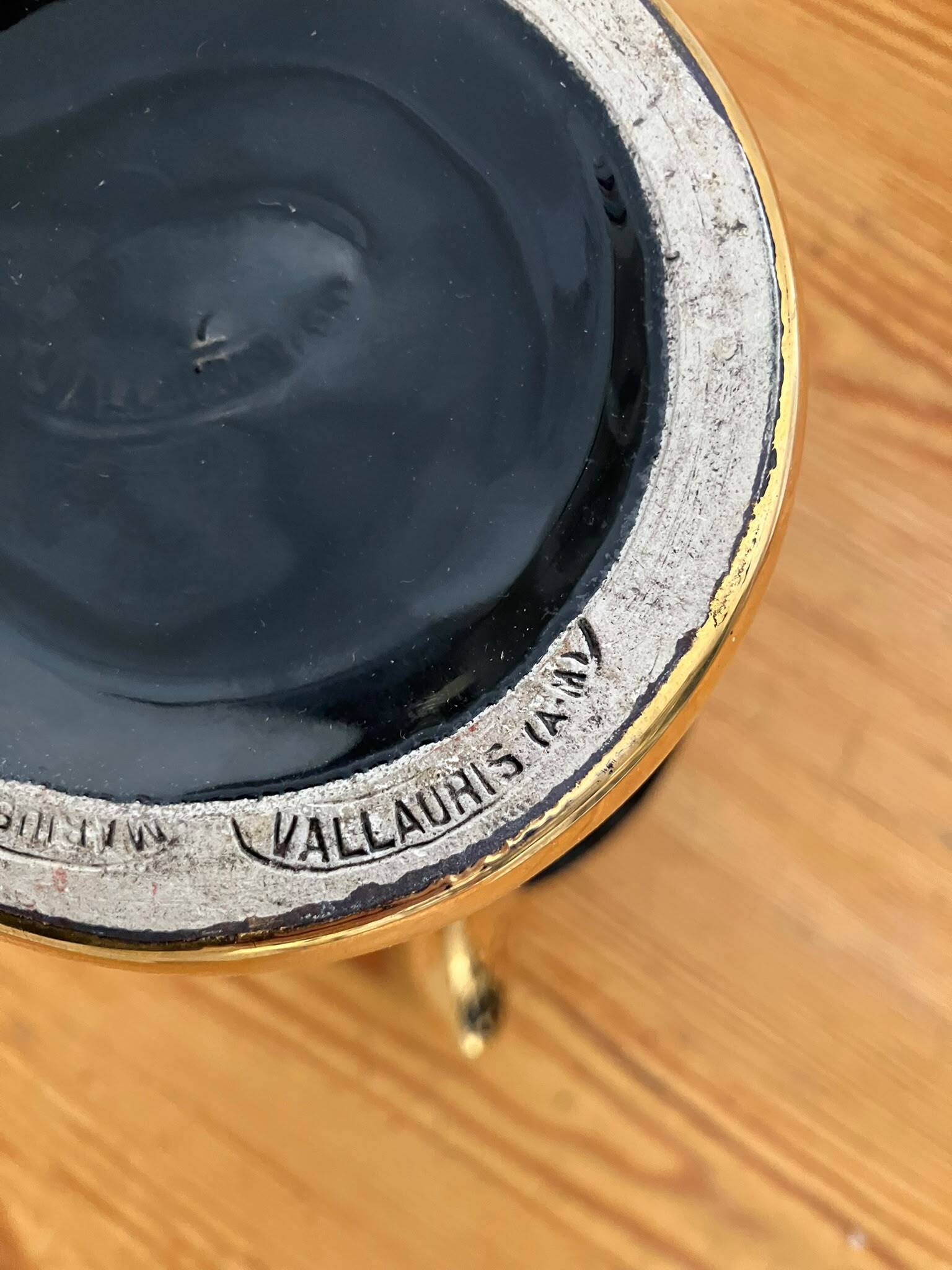 Ceramic jug Marius Giuge — black and gold decoration — Vallauris — 1950s