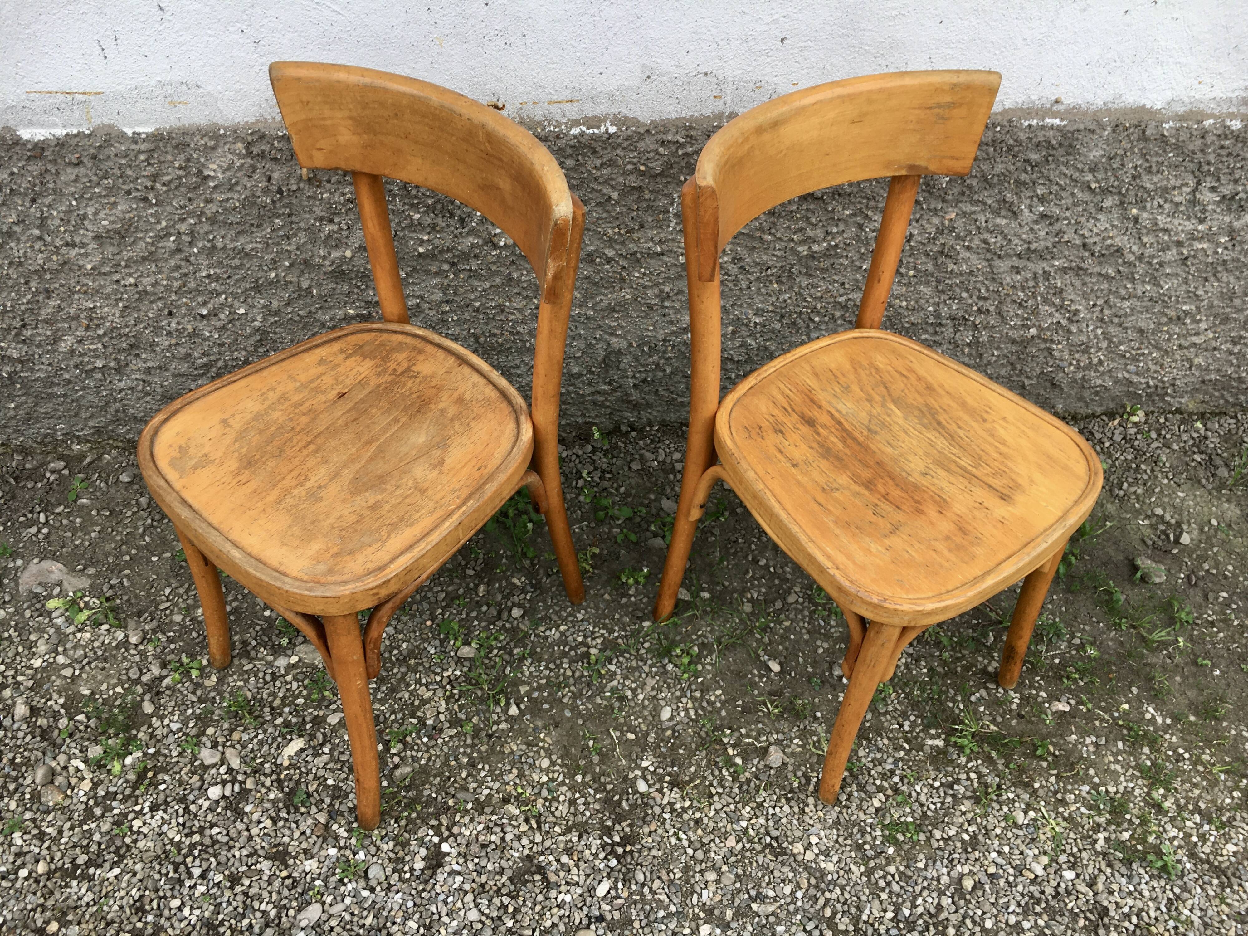Pair of vintage bentwood curved wooden bistro chairs