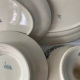 4 blue and white service dishes Alesia Longchamp Iron Land early 20th century