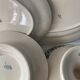 4 blue and white service dishes Alesia Longchamp Iron Land early 20th century