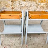 Pair of wooden and metal bedsides 50/60