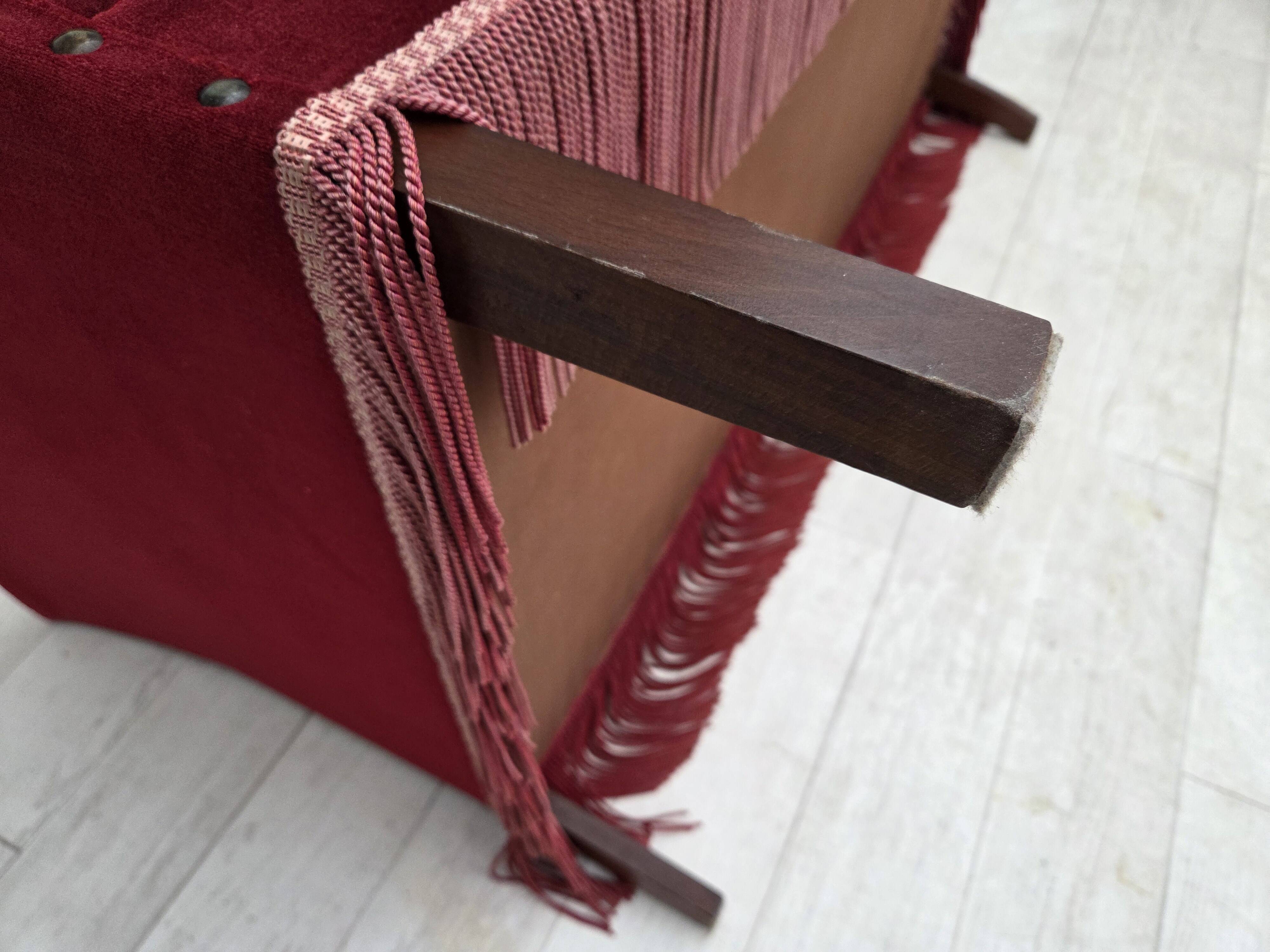 1970s, Danish 2-seater sofa, cherry-red furniture velour.