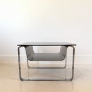 End of sofa, stainless steel magazine rack and mirror glass, France 70s
