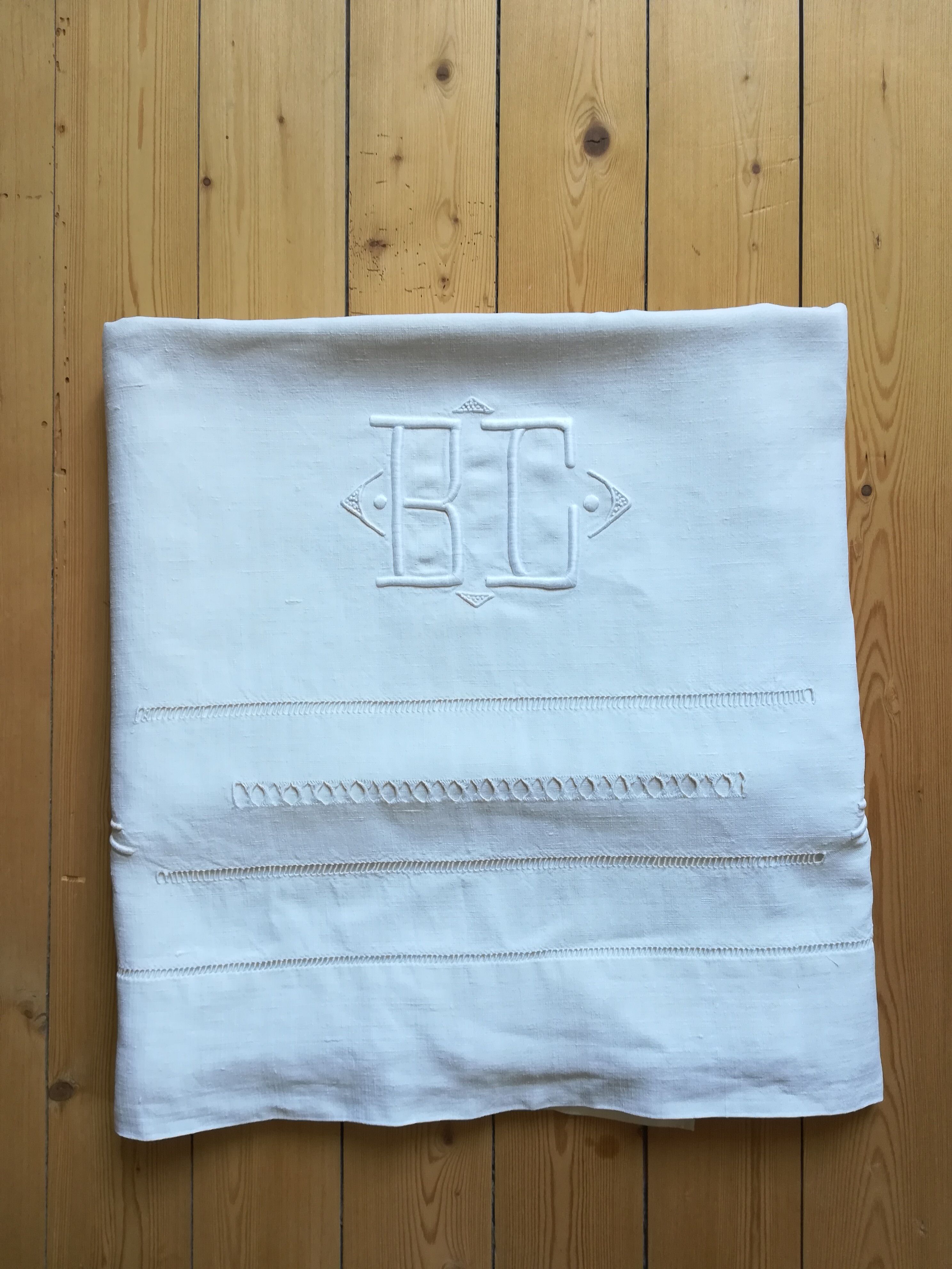 Old linen embroidered sheet