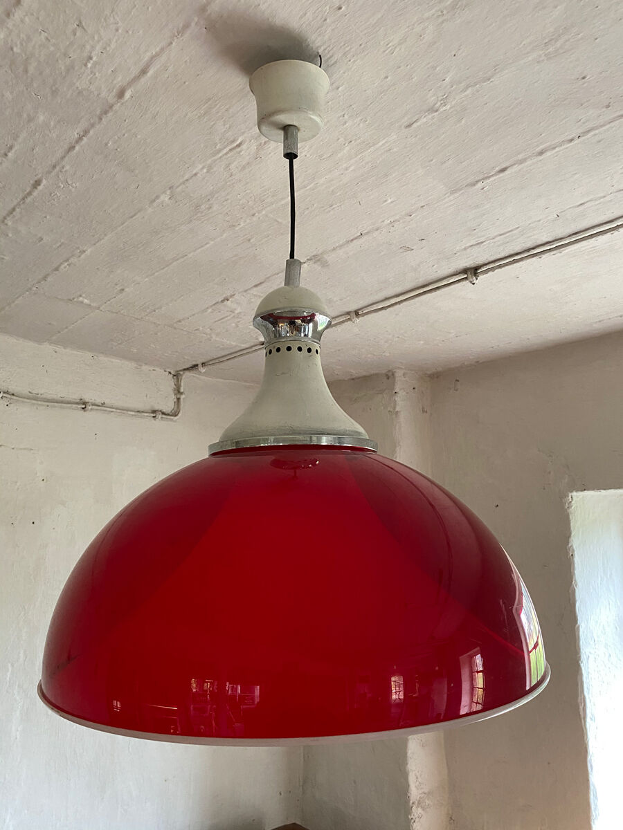 Red ceiling lamp from Italy, 1960s