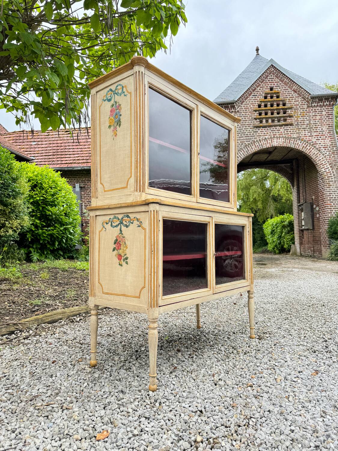 Louis xvi xviii eme century painted wood showcase