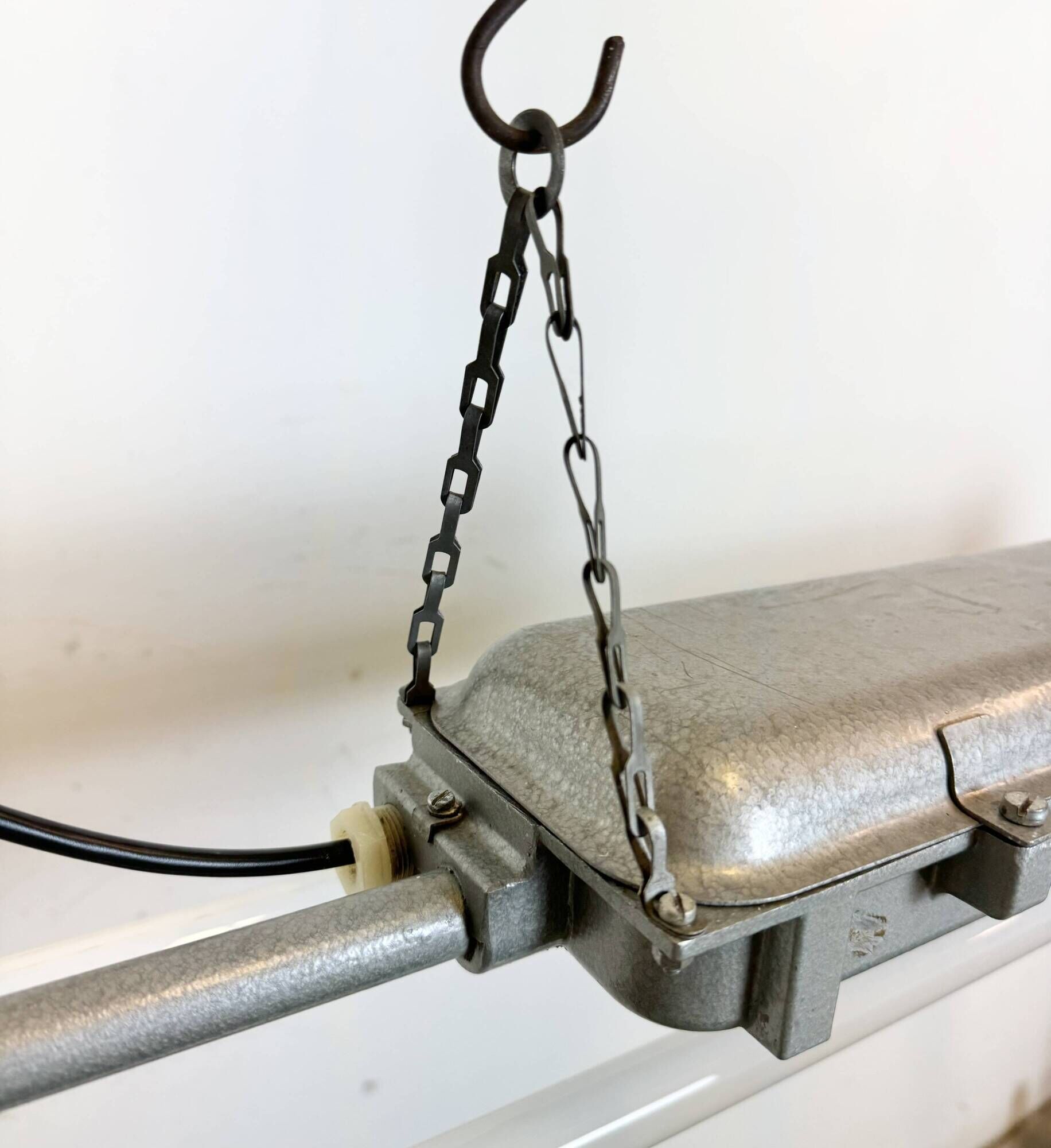 Grey Industrial Hanging Tube Light from Polam Gdansk, 1970s
