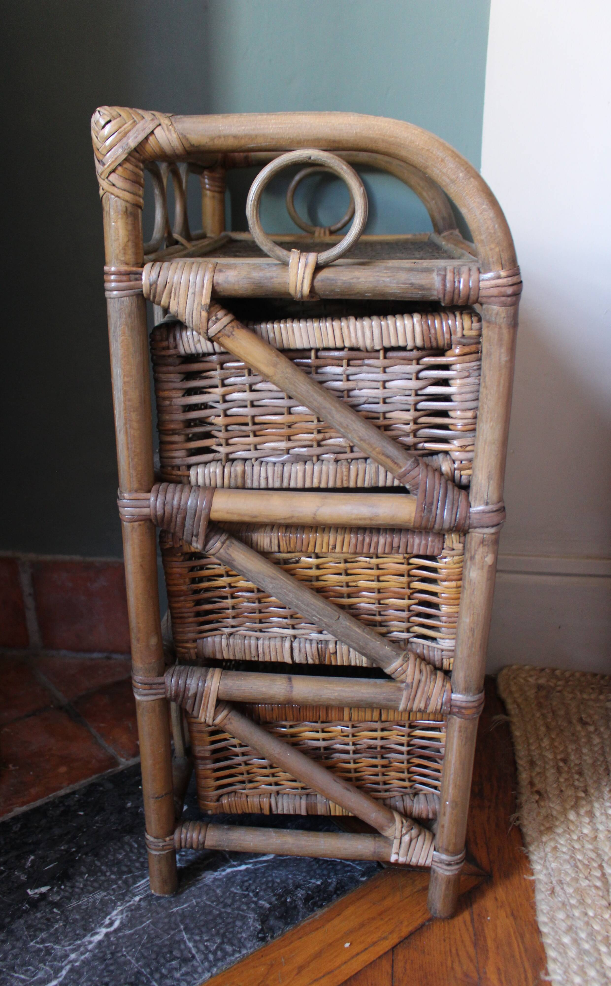 Chiffonnier rotin osier 3 tiroirs meuble rangement vintage