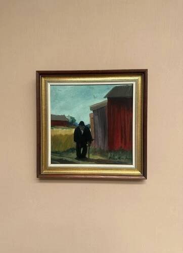 Swedish Oil on panel "man standing" by Svan Grandin, Vintage & Framed 40×38cm