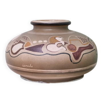 Vase en céramique beige par Cianciolo Noma Messina, années 1960, vase de studio italien signé de style mid-century.