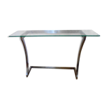 Console in brushed metal and 70s glass