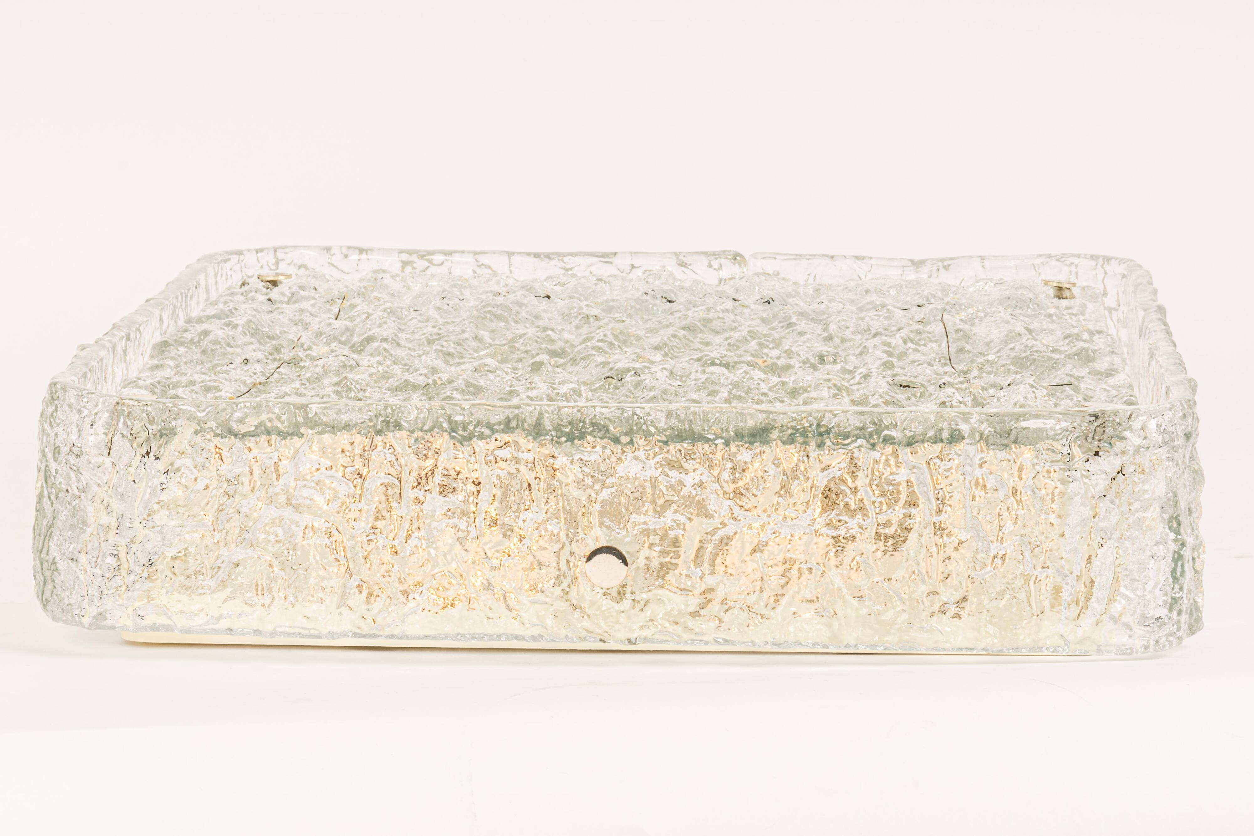 Square glass ice Murano ceiling light, Kaiser, Germany, 1970s