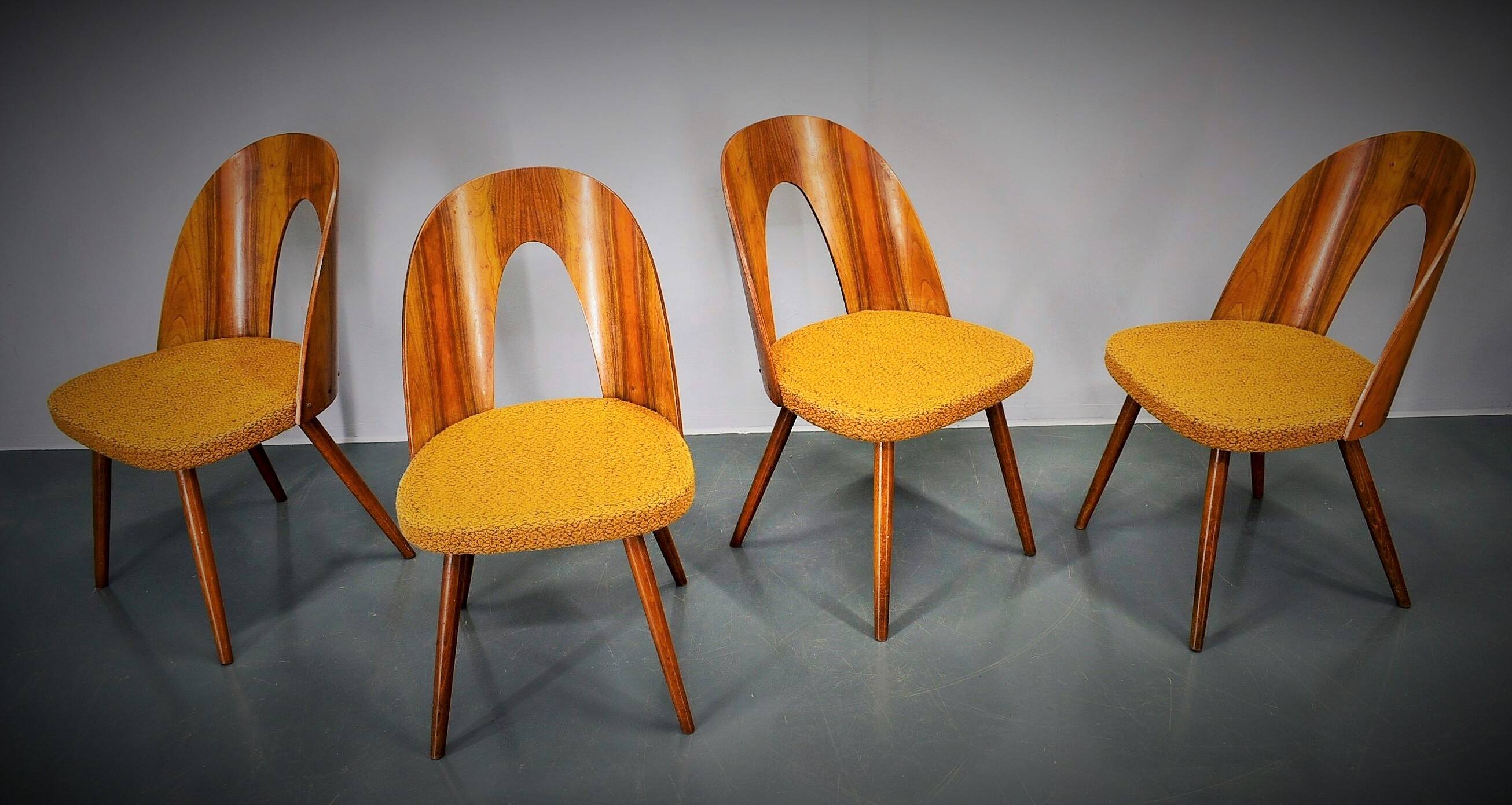 1960s Antonin Suman set of four dining chairs in walnut finish, Czechoslovakia