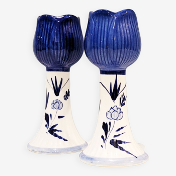 2 vintage '80 candlesticks in the shape of a tulip. Delft. In perfect condition.