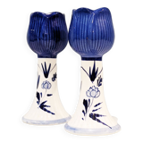 2 vintage '80 candlesticks in the shape of a tulip. Delft. In perfect condition.
