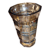Grand vase style art deco marron avec facettes taillées