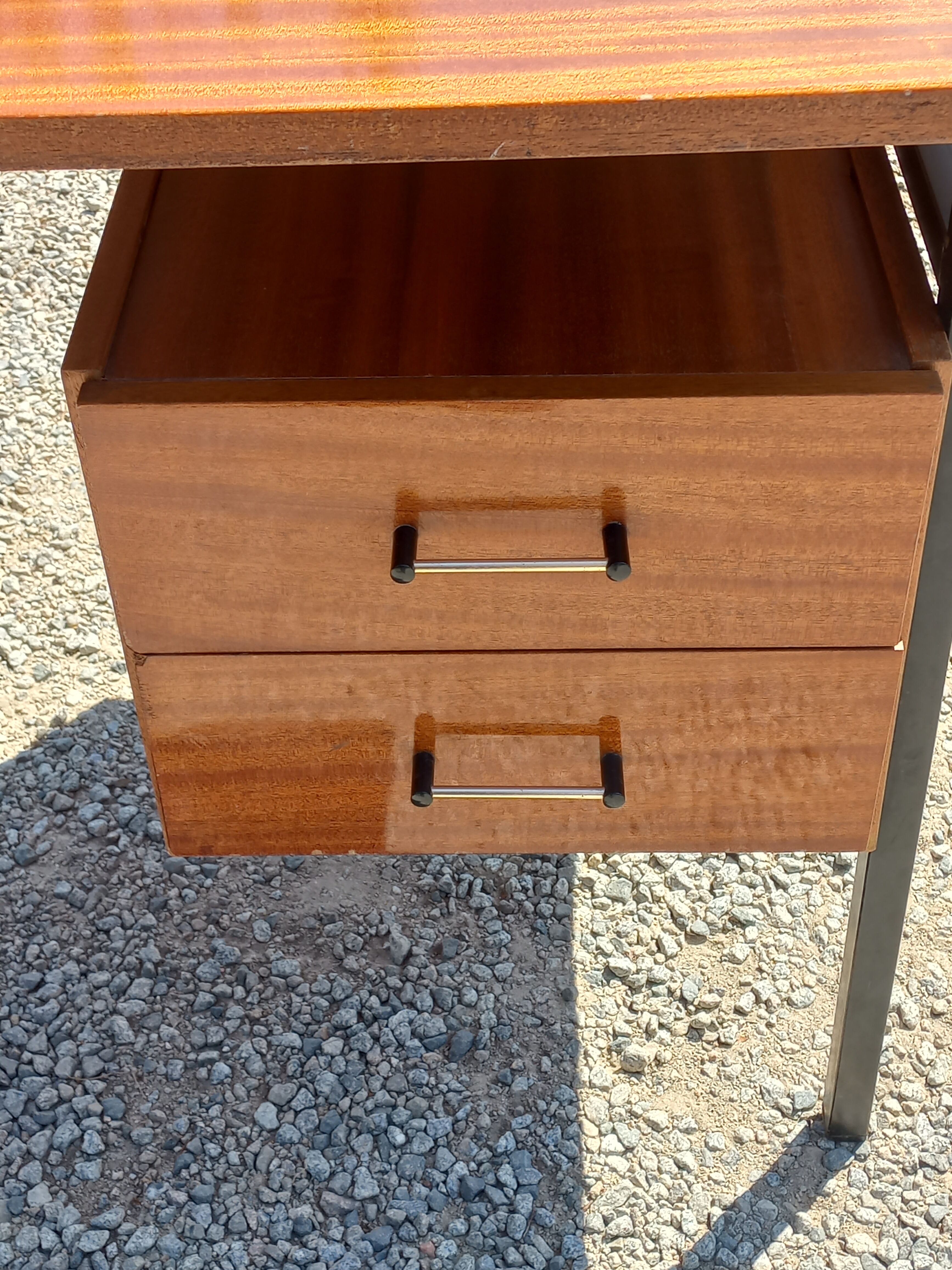 Desk of the 60s in mahogany base metal tubes 2 drawers