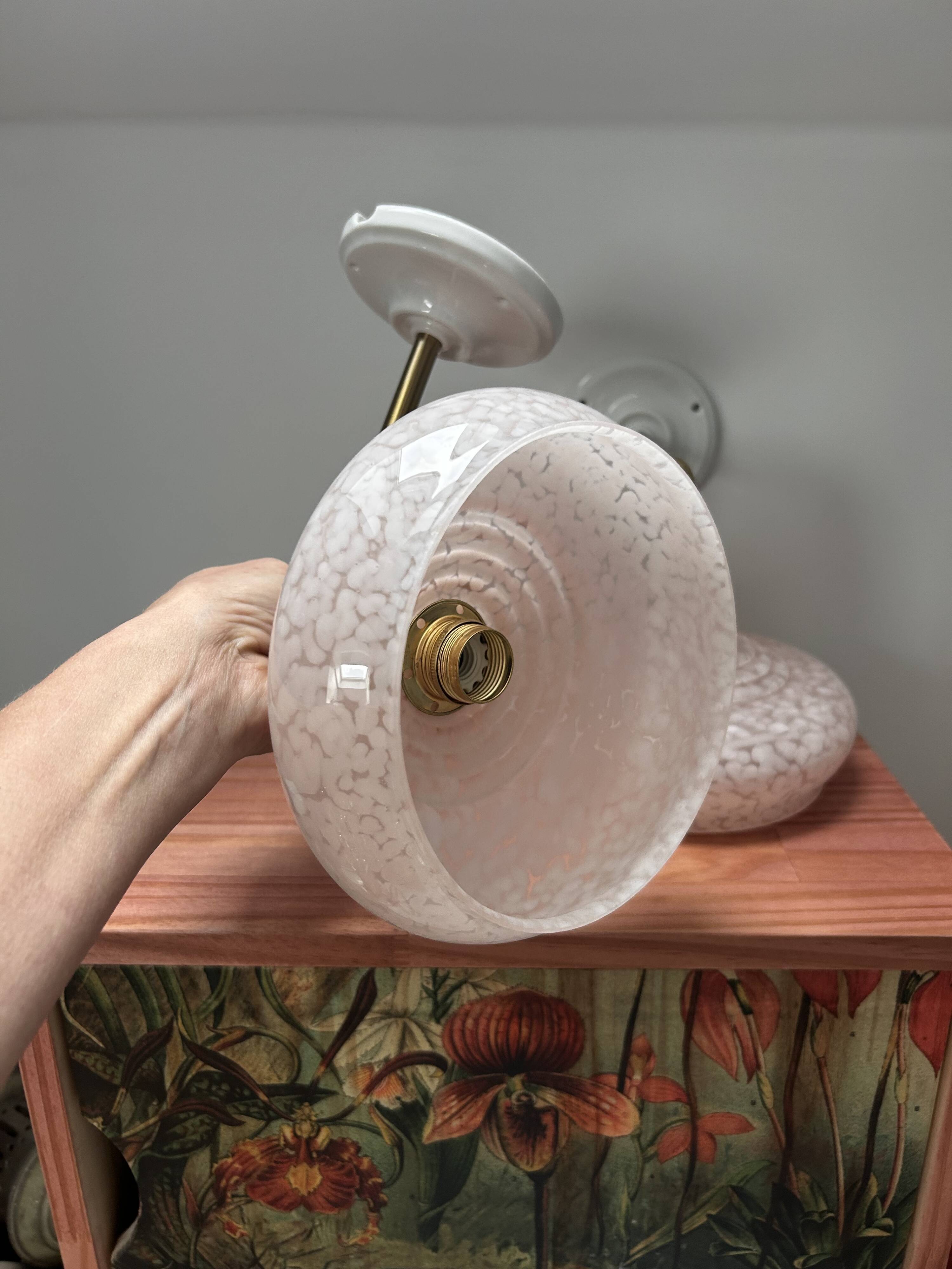 Pair of pink globe wall lights