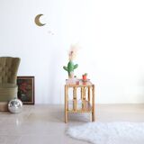 Vintage rectangular side coffee table in wood and rattan with magazine rack