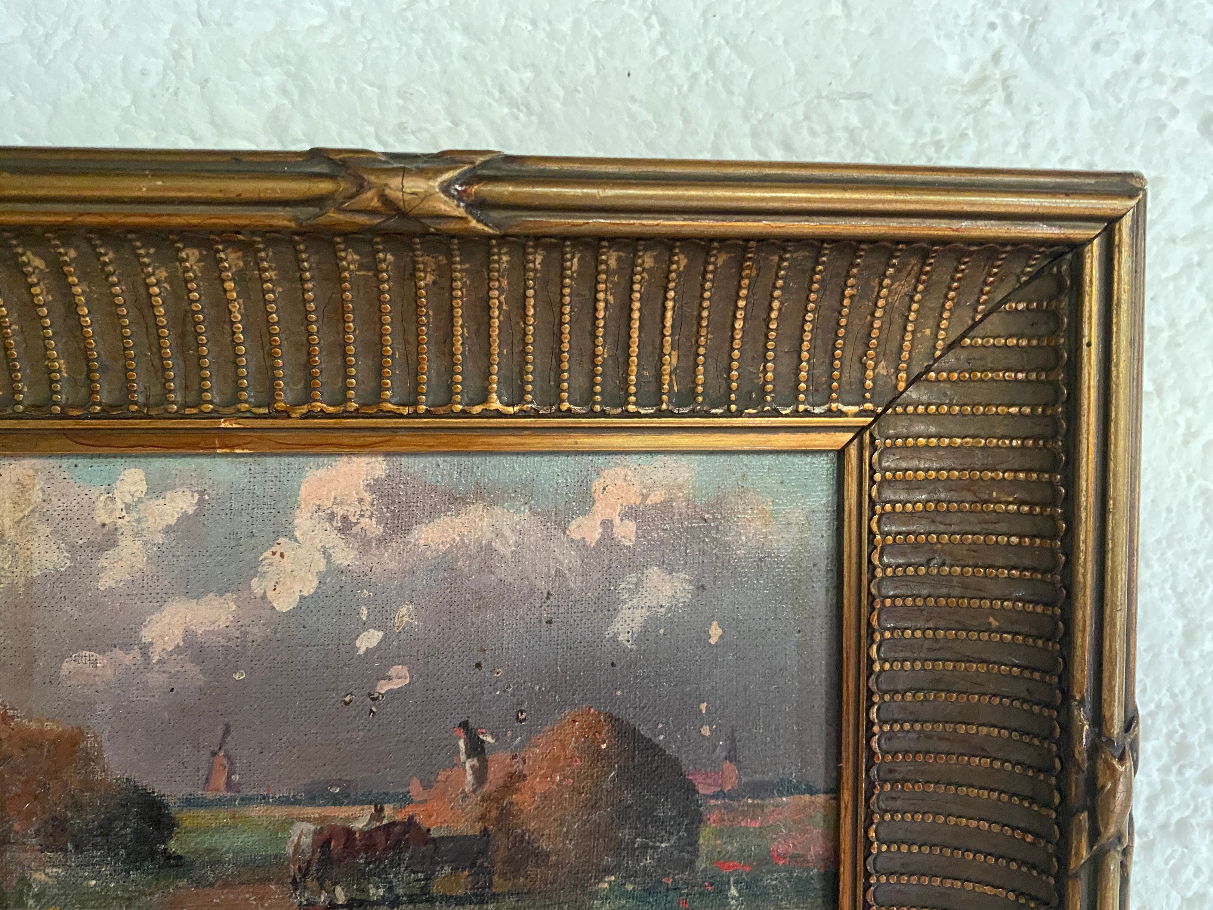 Oil on canvas "work of the fields" late nineteenth early twentieth