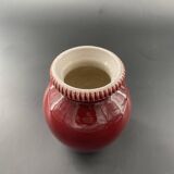 Pol CHAMBOST (1906-1983), Meeting of 2 small ovoid vases with hemmed edges in green/red earthenware