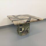 Vintage square marble coffee table with geometric patterns from the 70s