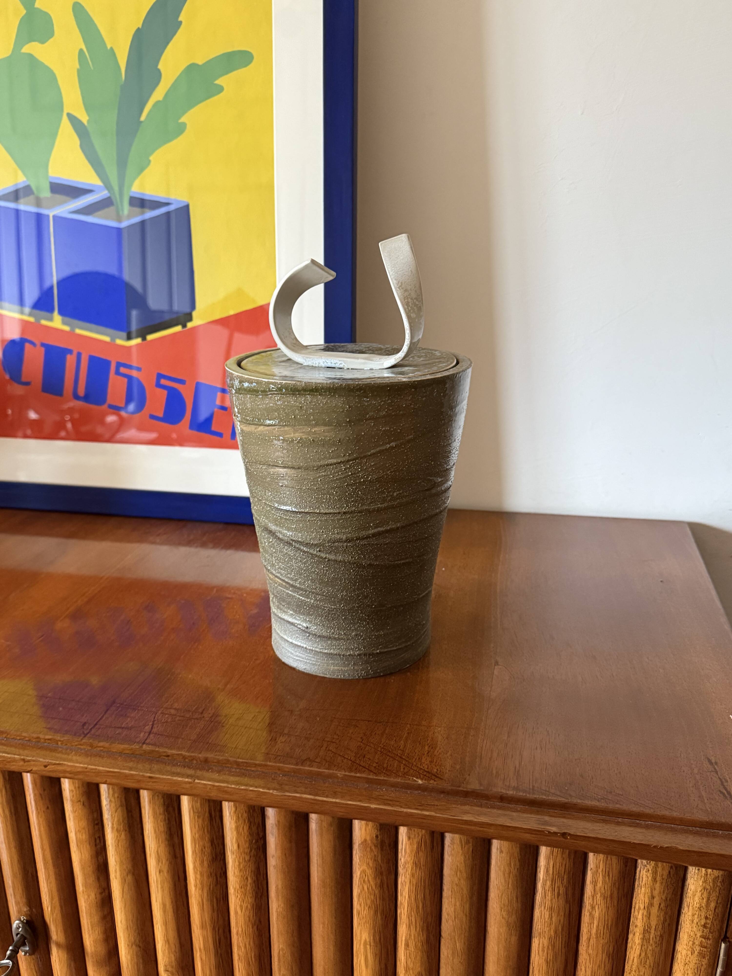 Mid-century style dark green ceramic vase, Gabriele Bucci Italy ca. 2000s