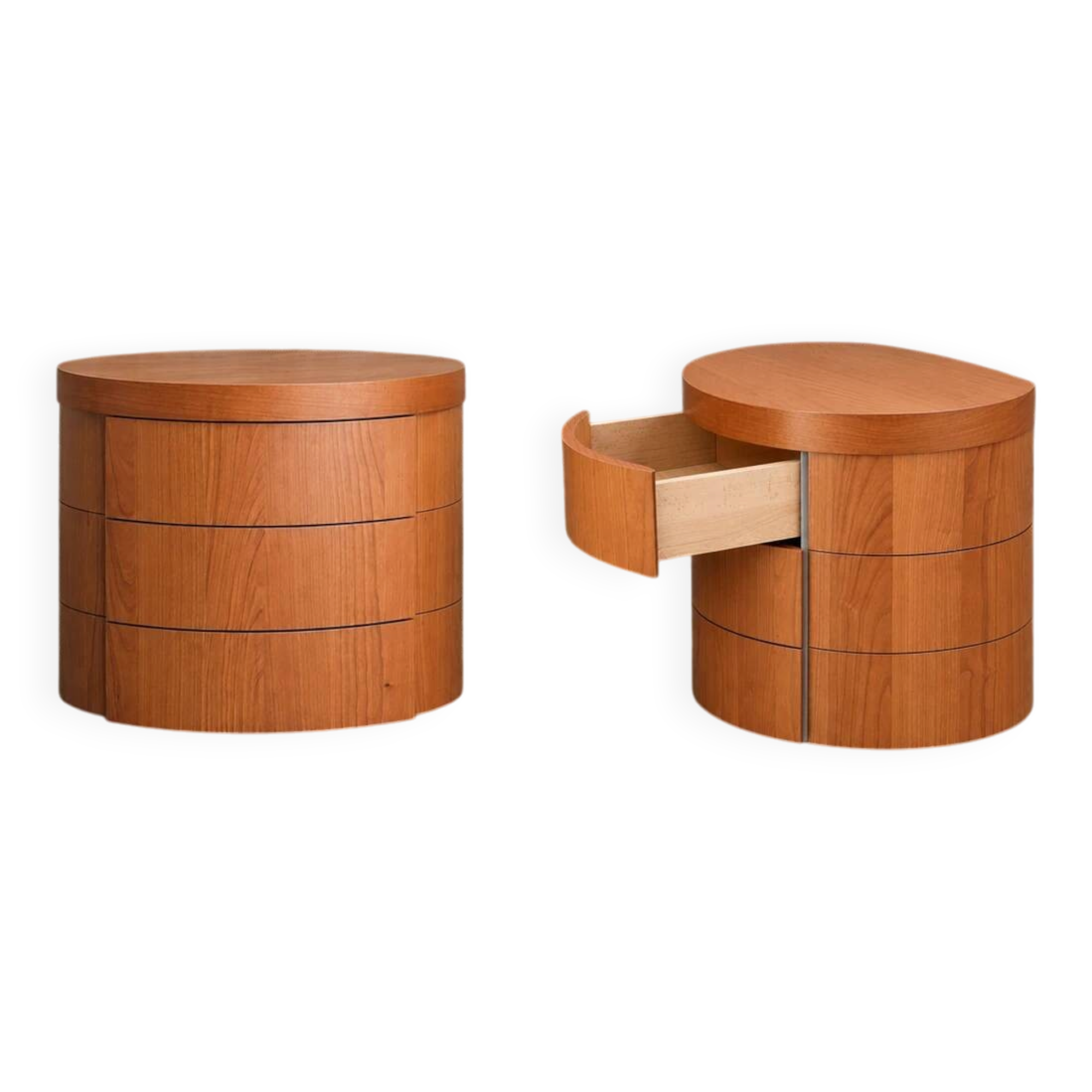 2 x cherry wood night stands / bedside tables / 3 drawers / 1990s