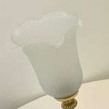 Vintage French Empire table lamp in gilded brass, opaline, pleated tulip, Belle Époque