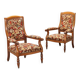 Antique walnut, maple, and fabric armchairs, Italy, late 19th century.
