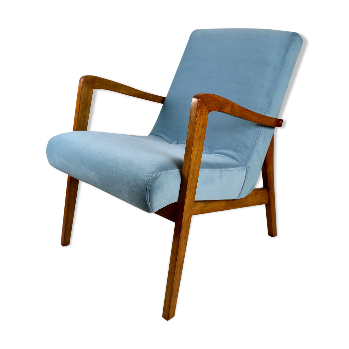Vintage blue grey velvet lounge chair, 1970s