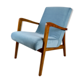 Chaise rembourré de velours bleu/gris, années 1970