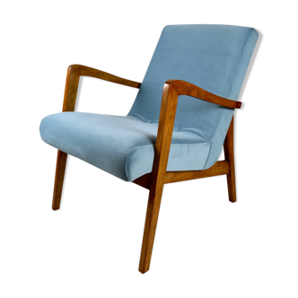 Vintage blue grey velvet lounge chair, 1970s