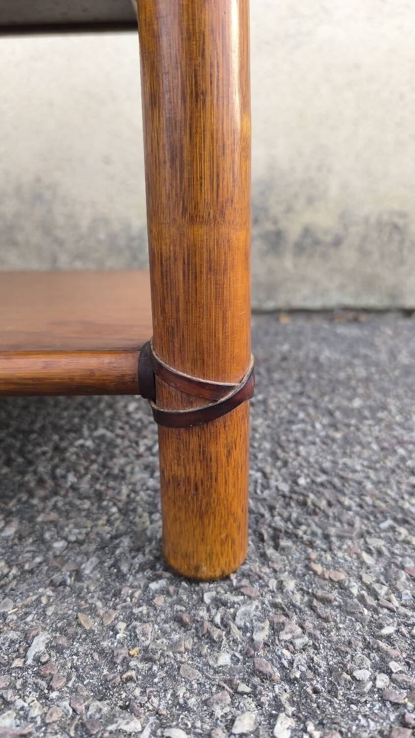 Pair of rattan and wood bedside tables from the 80s