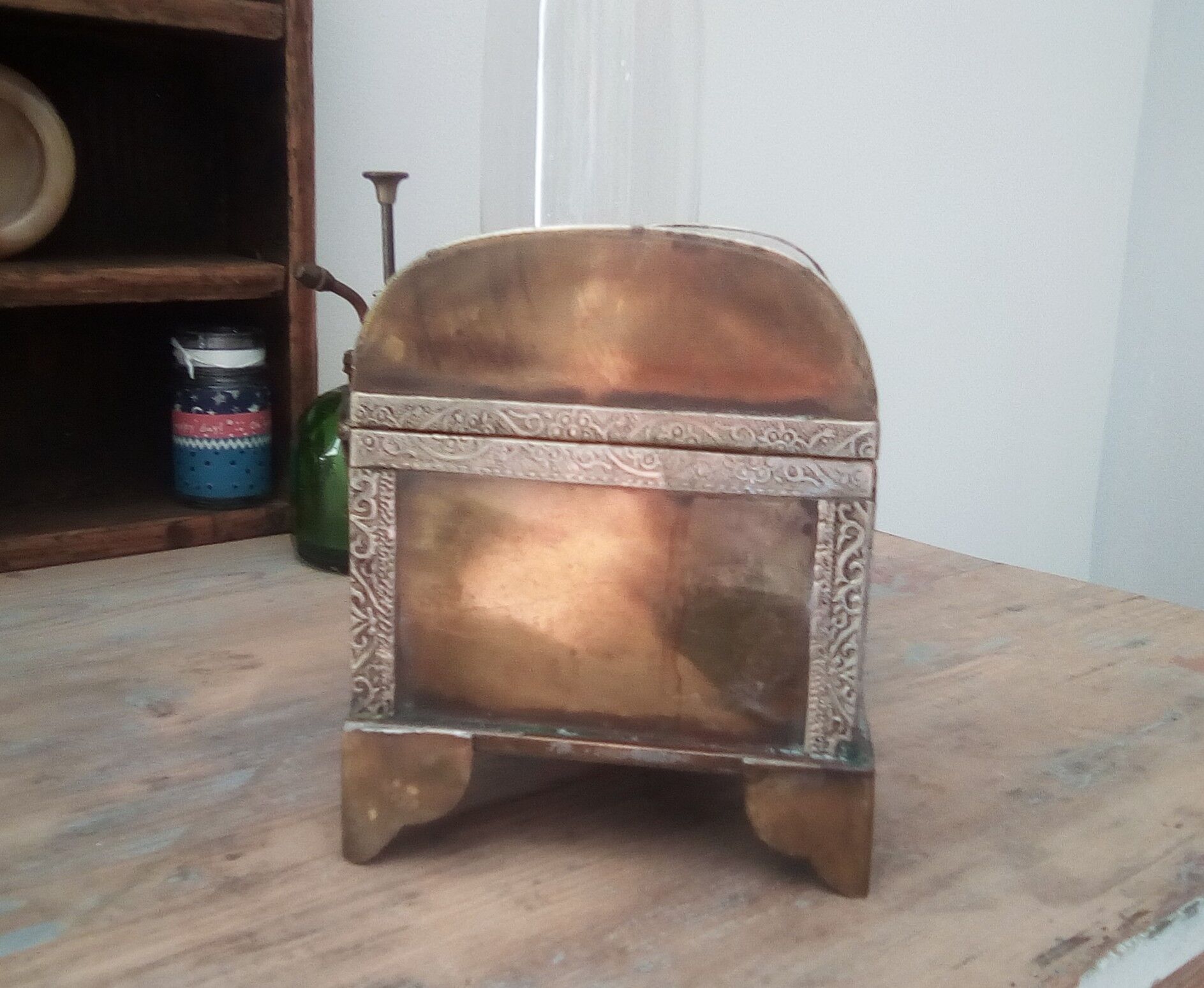 Old jewelry chest in solid brass