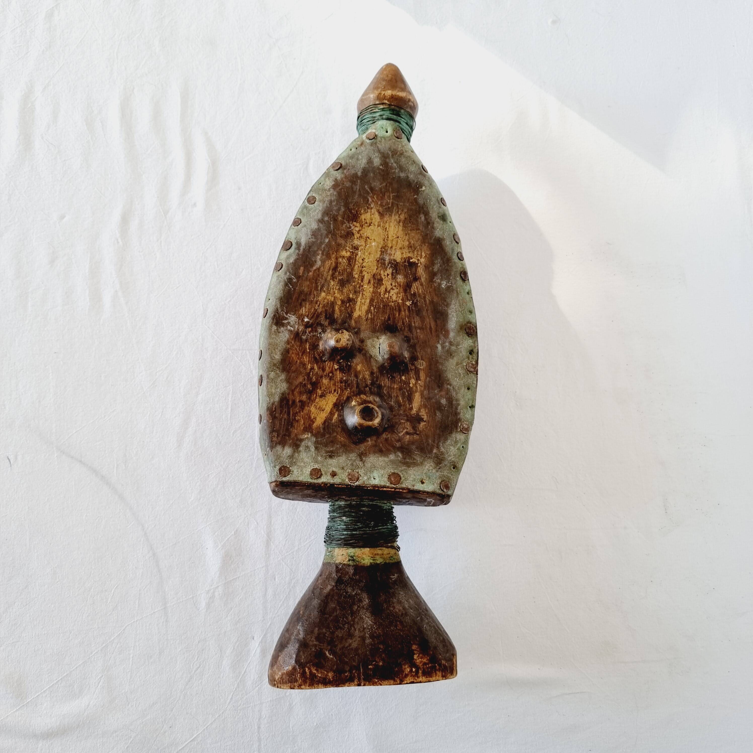Strange and rare African Massai art sculpture in Kenya in solid wood and brass
