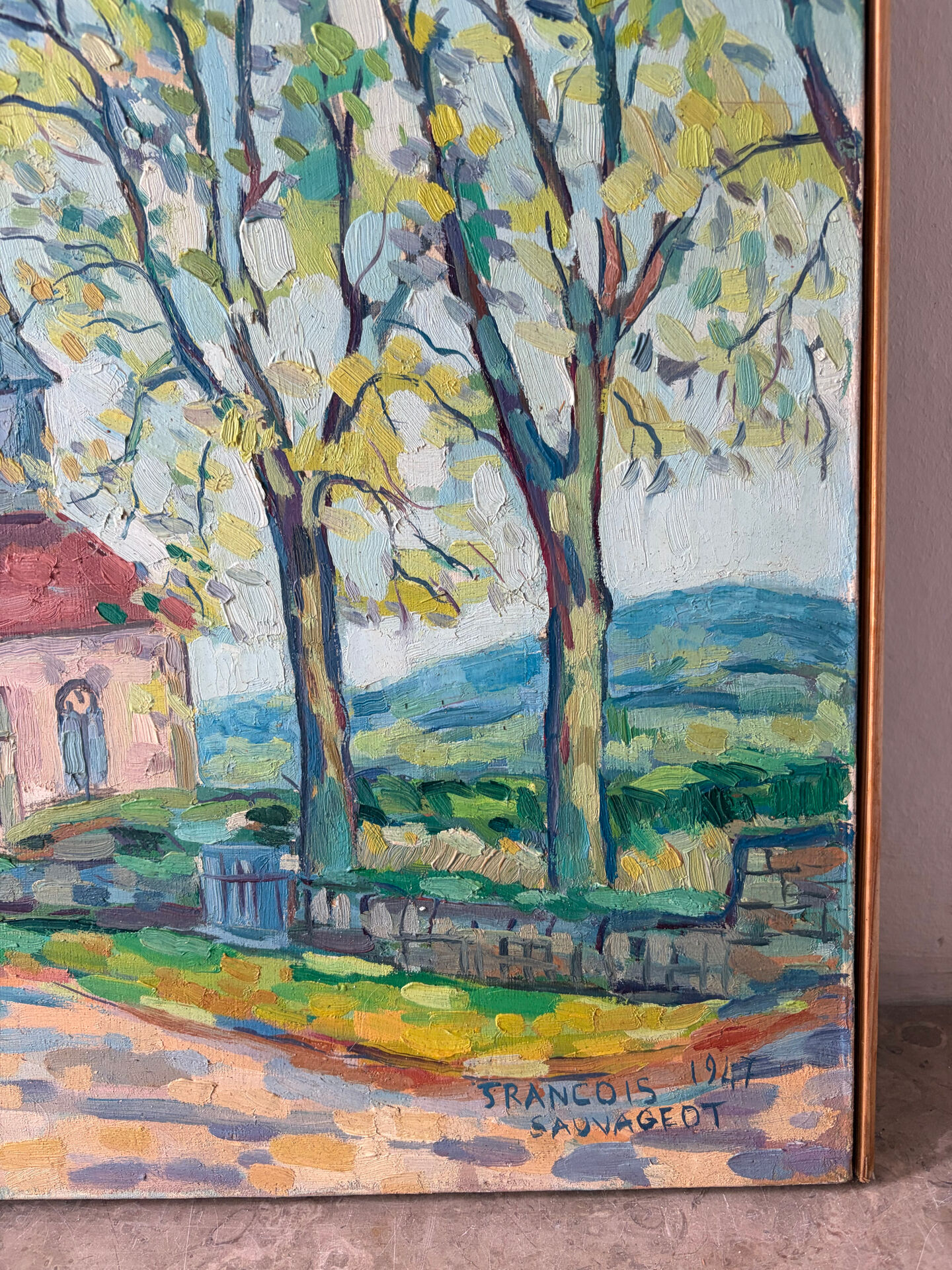 View of the church of La Clayette, signed François Sauvageot 1947