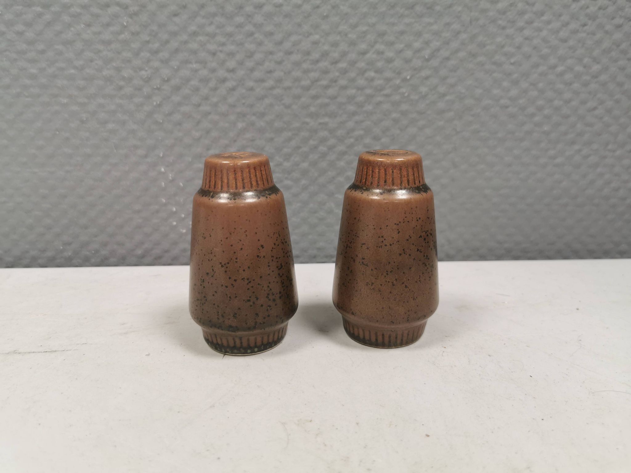 Salt + Pepper shakers made of stoneware From Knabstrup Denmark 1966-72