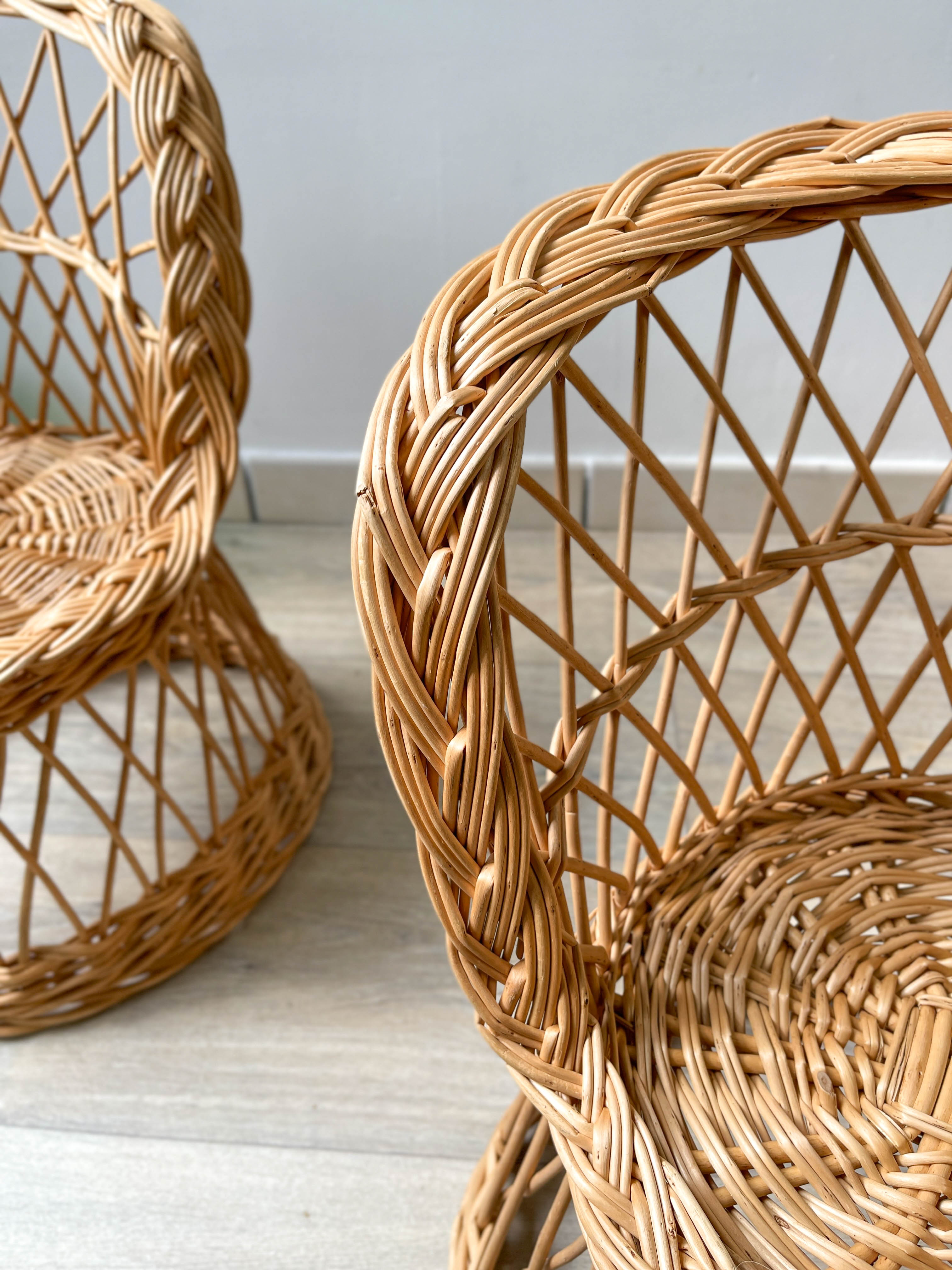 Pair of vintage rattan children's armchairs