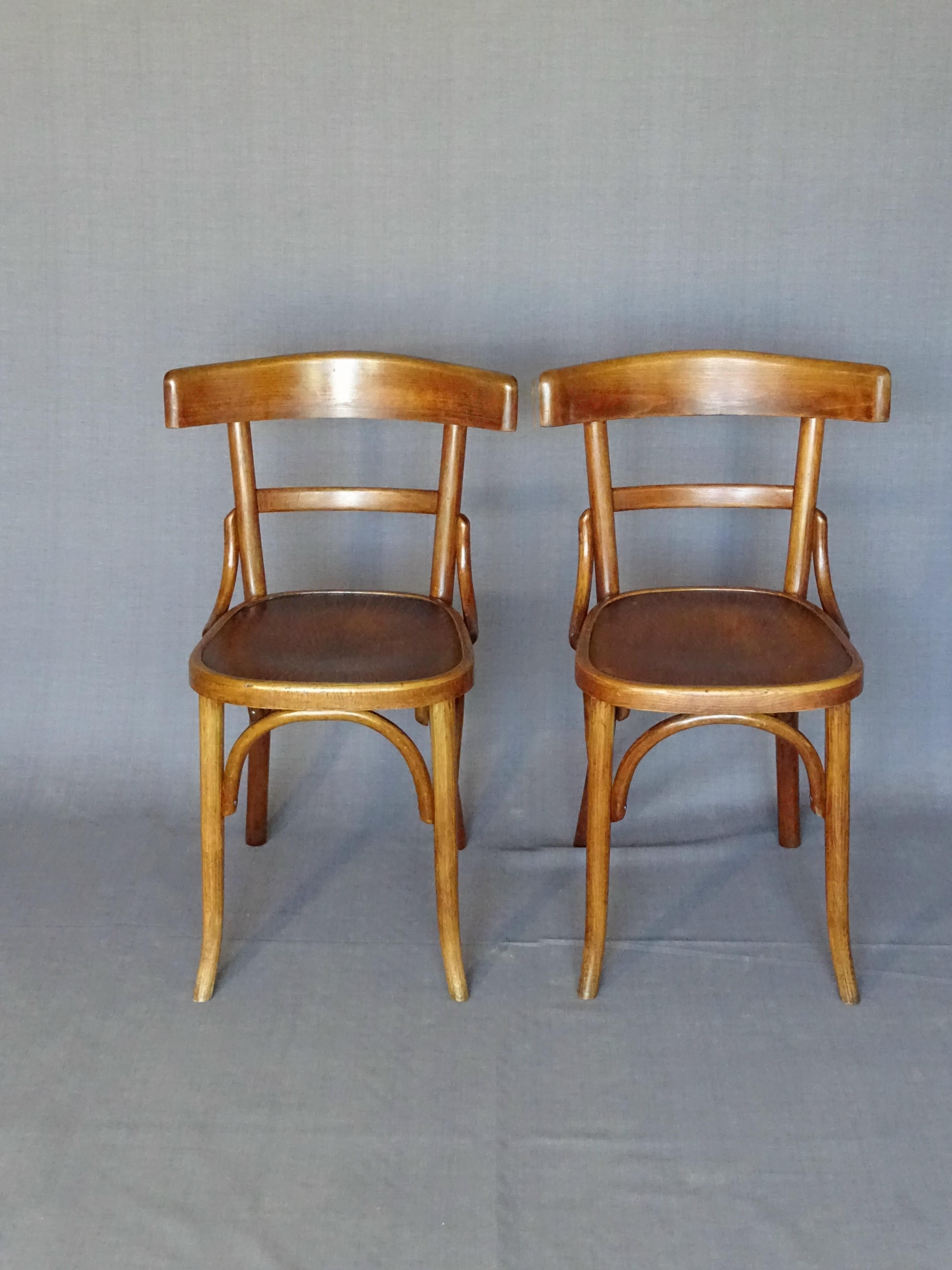 Set of 2 chairs bistro fischel 1930, wooden seats