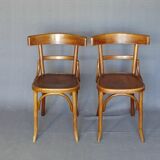 Set of 2 chairs bistro fischel 1930, wooden seats