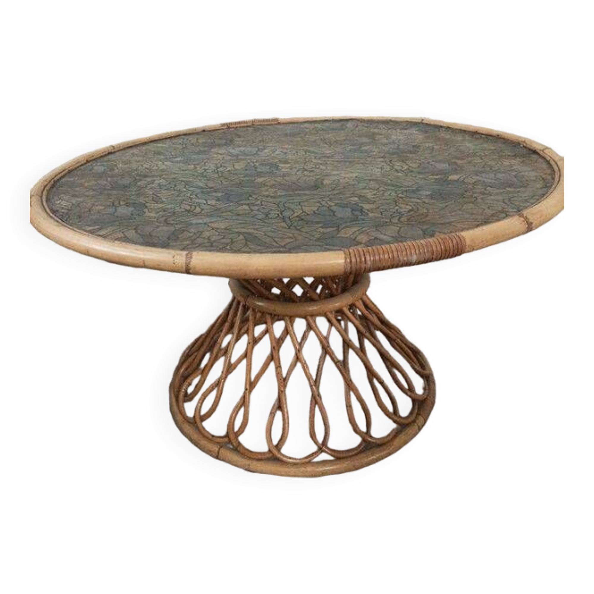 Round vintage rattan table