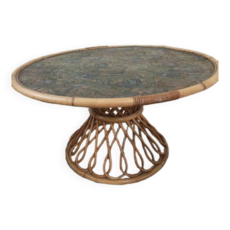 Round vintage rattan table